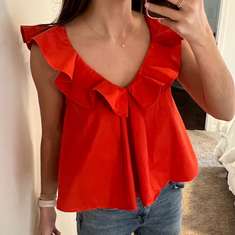Zara Red Ruffled Blouse - Picture 2 of 2
